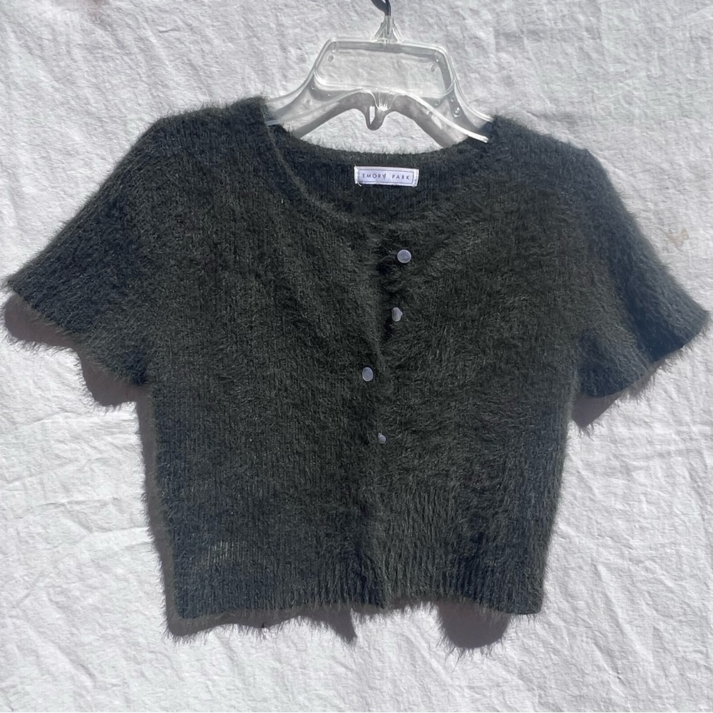 Green cropped cardigan